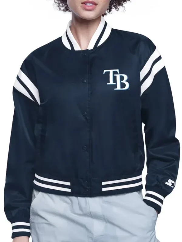 TB Rays Printed Logo Satin Varsity Jacket