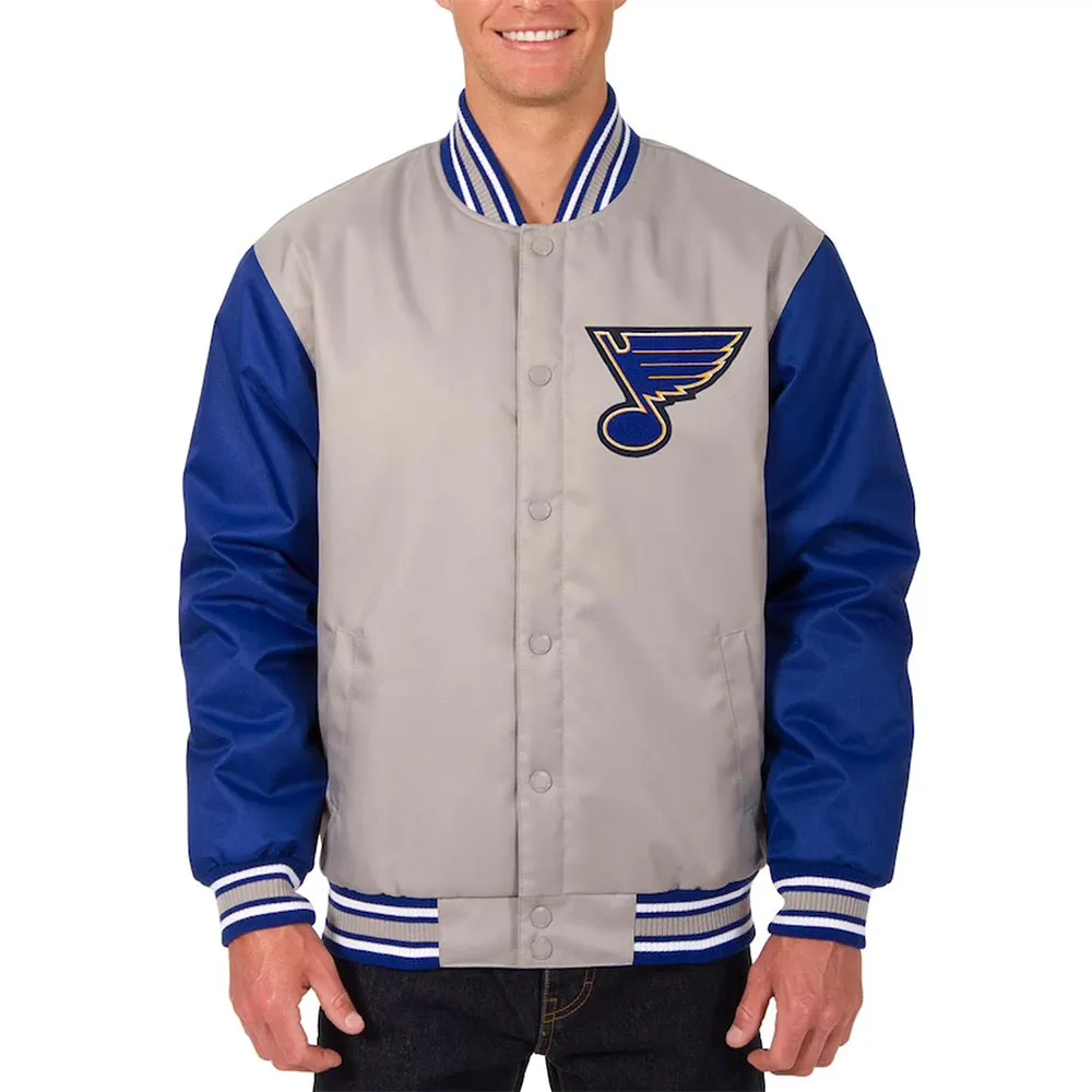 St. Louis Blues Front Hit Poly Twill Gray-Blue Jacket St. Louis Blues Front Hit Poly Twill Gray-Blue Jacket