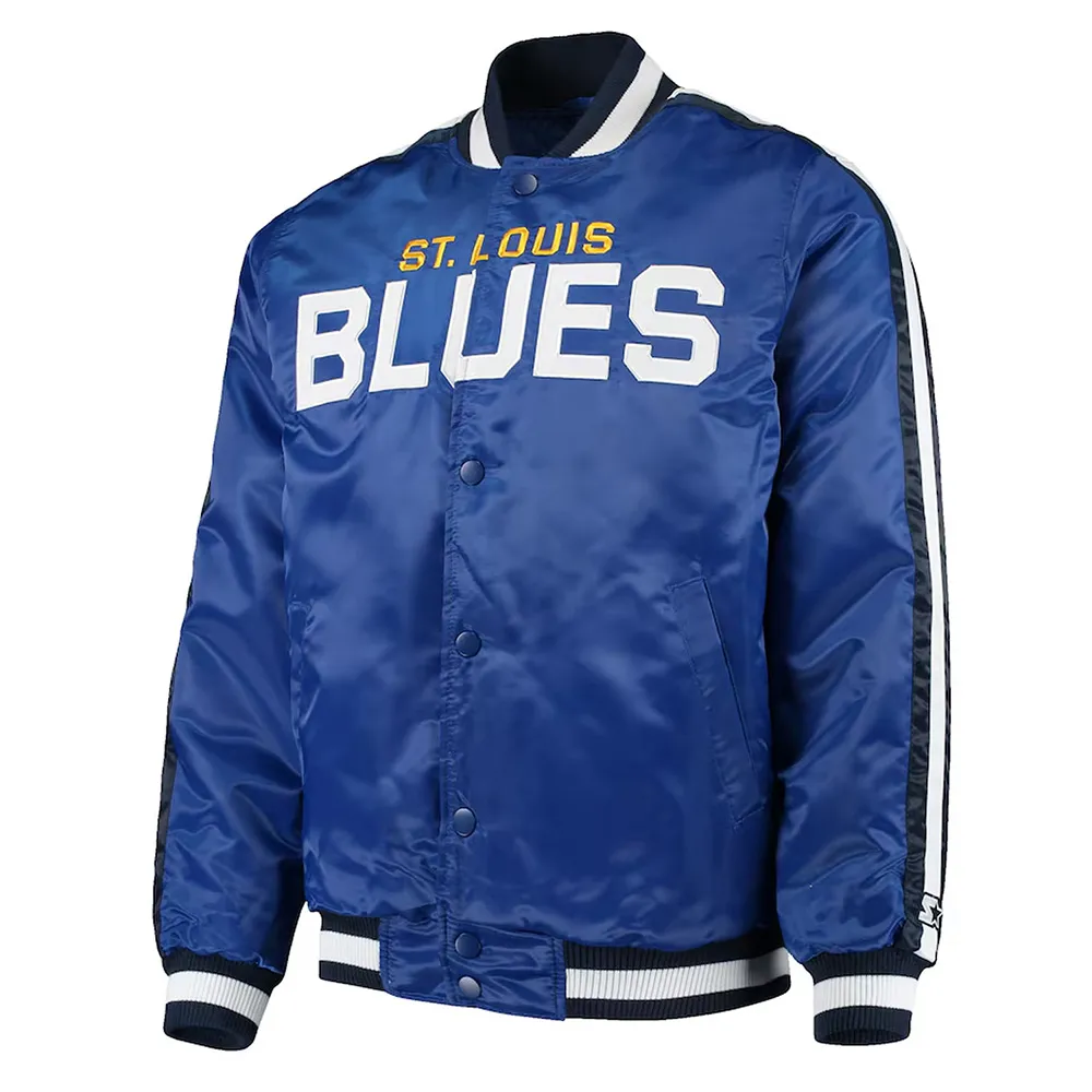 St. Louis Blues O-Line Blue Varsity Satin Jacket St. Louis Blues O-Line Blue Varsity Satin Jacket