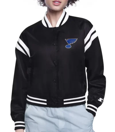 St. Louis Blues Printed Logo Varsity Satin Jacket