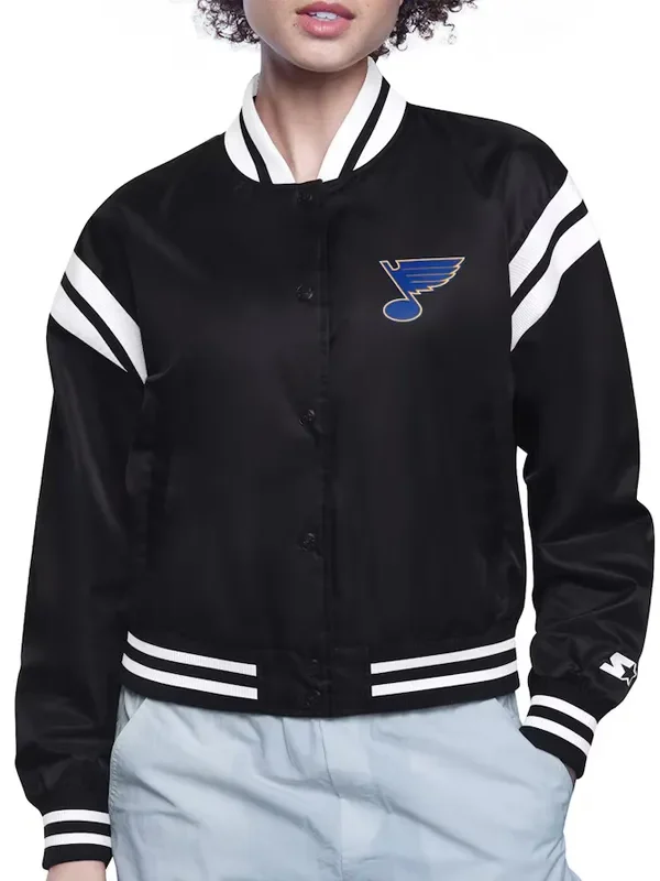 St. Louis Blues Printed Logo Varsity Satin Jacket