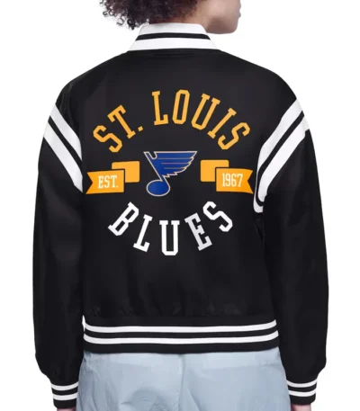 St. Louis Blues Printed Logo Varsity Satin Jacket