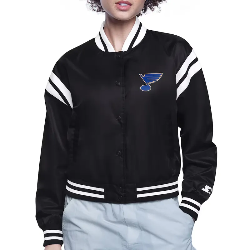 St. Louis Blues Printed Logo Varsity Satin Jacket St. Louis Blues Printed Logo Varsity Satin Jacket