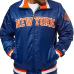 Starter New York Knicks Bomber Blue Satin Jacket