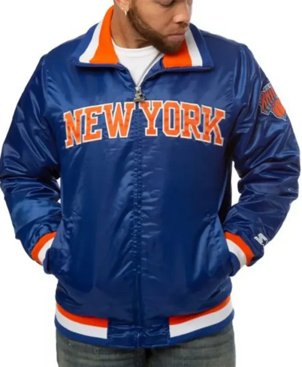 Starter New York Knicks Bomber Blue Satin Jacket