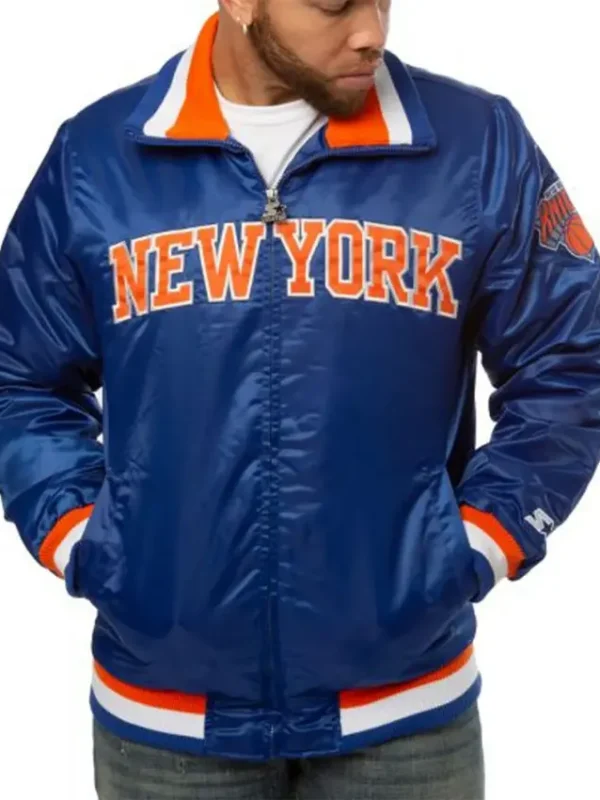 Starter New York Knicks Bomber Blue Satin Jacket