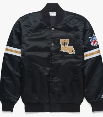 Striped New Orleans Saints Black Satin Jacket