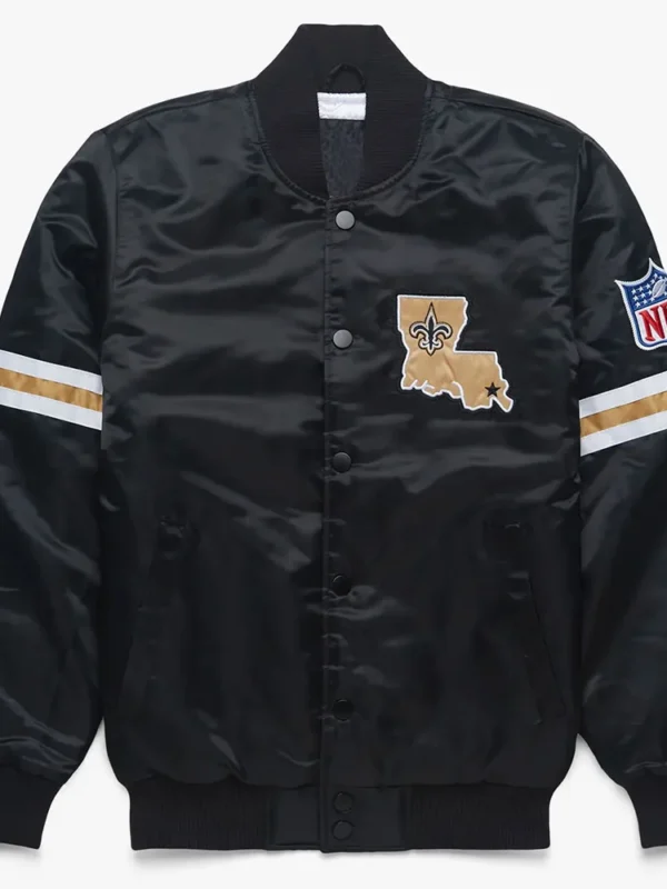 Striped New Orleans Saints Black Satin Jacket