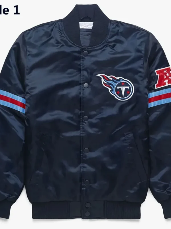 Striped Tennessee Titans Navy Blue Satin Jacket