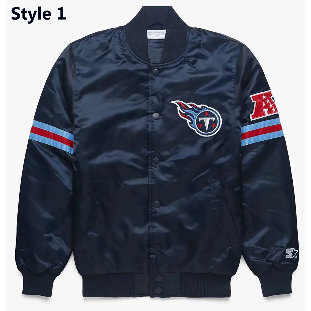 Striped Tennessee Titans Navy Blue Satin Jacket Striped Tennessee Titans Navy Blue Satin Jacket