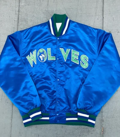 T-Wolves 90?s Blue Satin Jacket