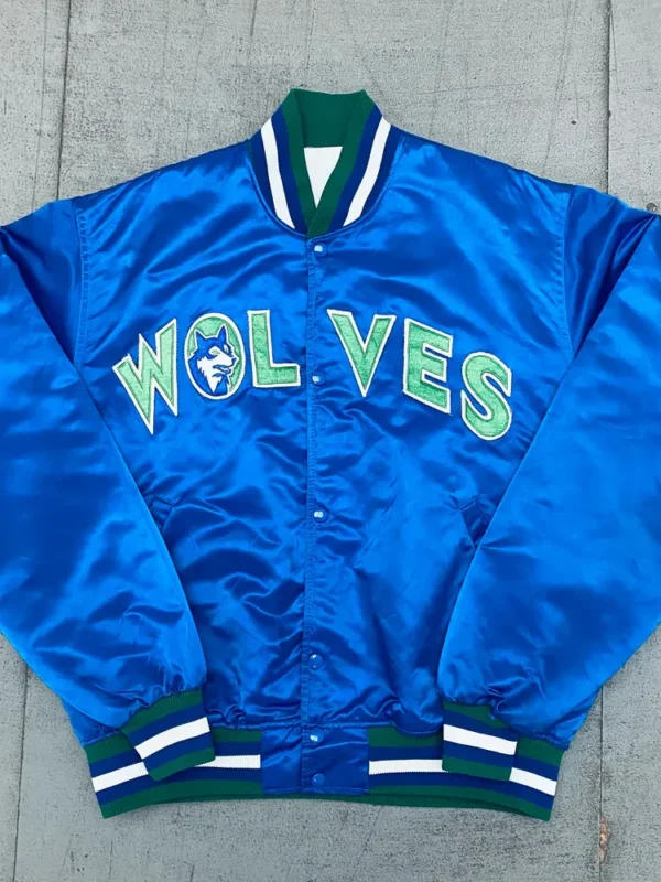 T-Wolves 90?s Blue Satin Jacket