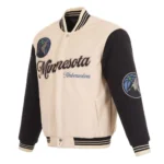 T-Wolves Cream And Black Varsity Jacket