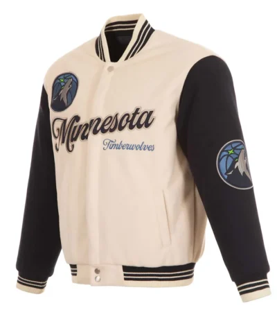 T-Wolves Cream And Black Varsity Jacket