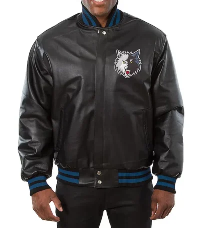 T-Wolves Domestic Team Color Black Leather Jacket