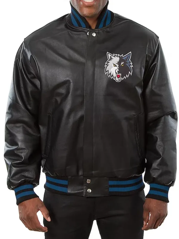 T-Wolves Domestic Team Color Black Leather Jacket