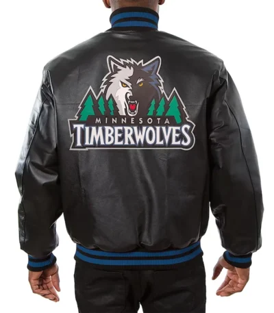 T-Wolves Domestic Team Color Black Leather Jacket