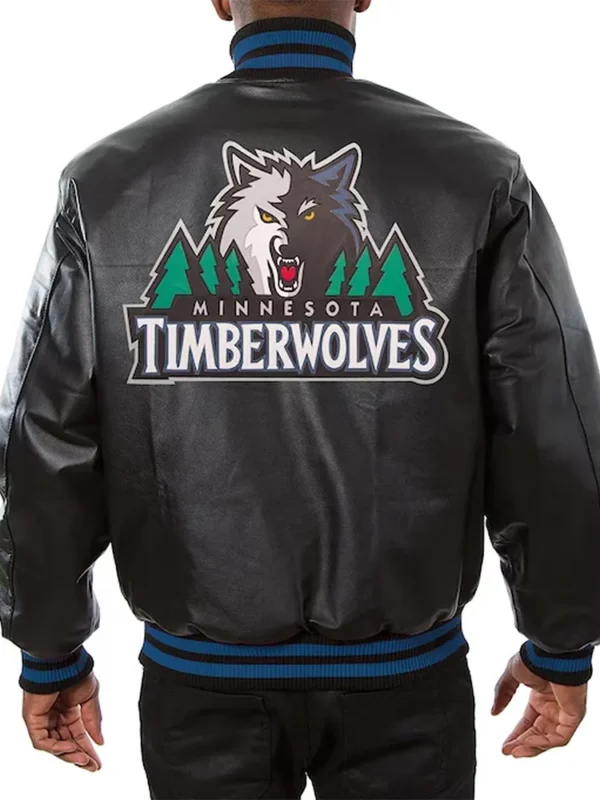 T-Wolves Domestic Team Color Black Leather Jacket