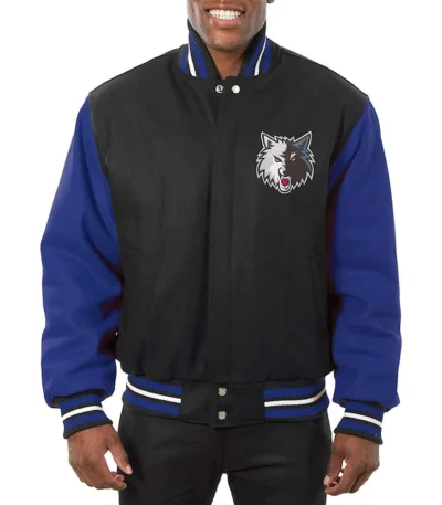 T-Wolves Domestic Varsity Black And Royal Varsity Jacket