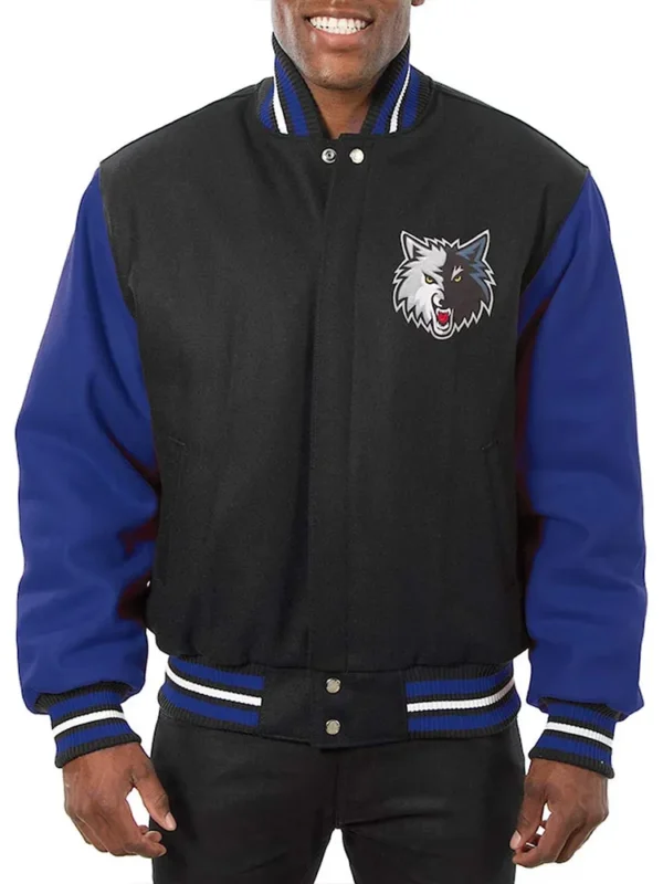 T-Wolves Domestic Varsity Black And Royal Varsity Jacket