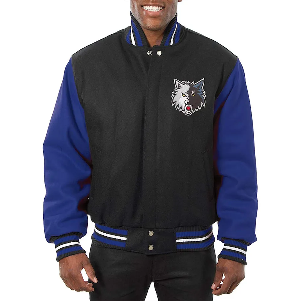 T-Wolves Domestic Varsity Black And Royal Varsity Jacket T-Wolves Domestic Varsity Black And Royal Varsity Jacket