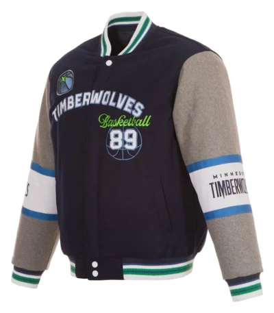 T-Wolves Navy And Gray Varsity Wool Jacket
