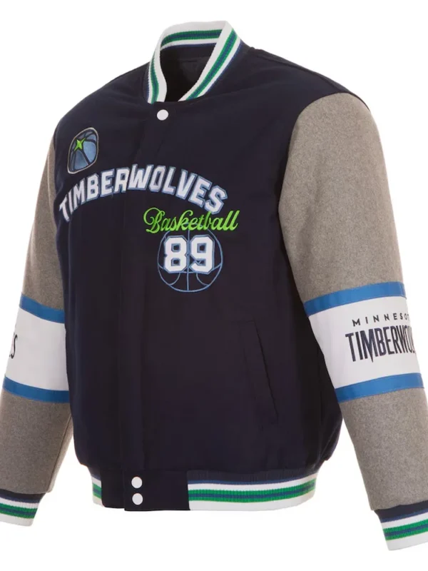 T-Wolves Navy And Gray Varsity Wool Jacket