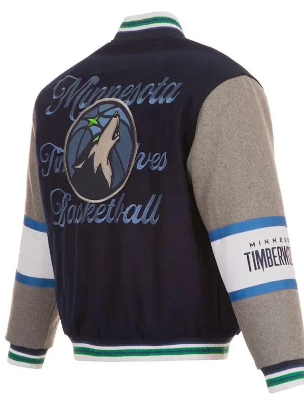 T-Wolves Navy And Gray Varsity Wool Jacket