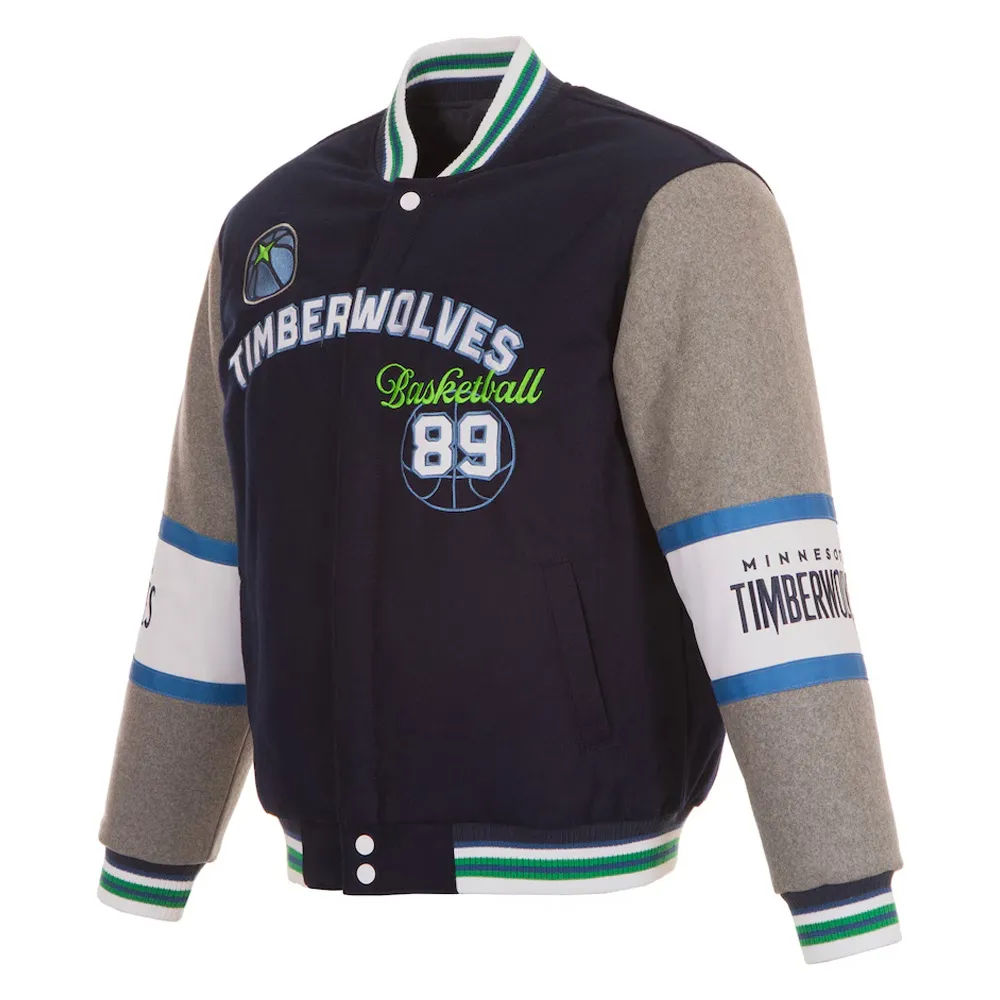 T-Wolves Navy And Gray Varsity Wool Jacket T-Wolves Navy And Gray Varsity Wool Jacket
