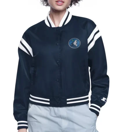 T-Wolves Printed Logo Varsity Satin Jacket