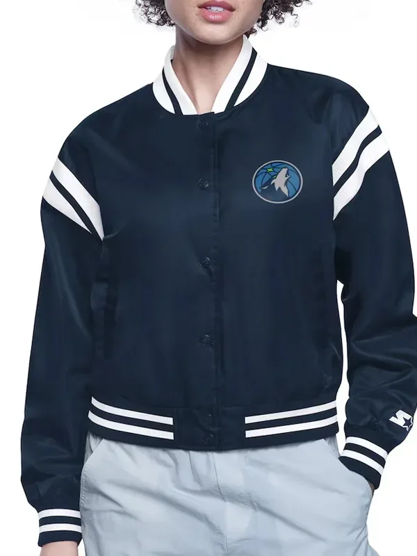 T-Wolves Printed Logo Varsity Satin Jacket