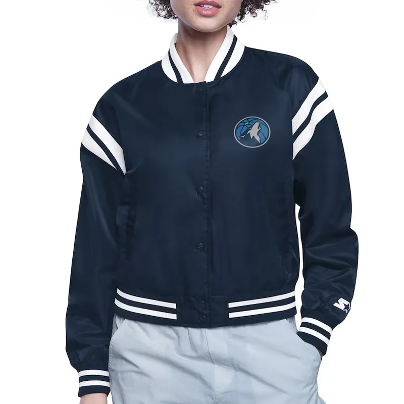 T-Wolves Printed Logo Varsity Satin Jacket T-Wolves Printed Logo Varsity Satin Jacket
