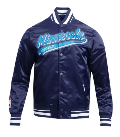 T-Wolves Script Tail Navy Satin Jacket