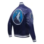 T-Wolves Script Tail Navy Satin Jacket