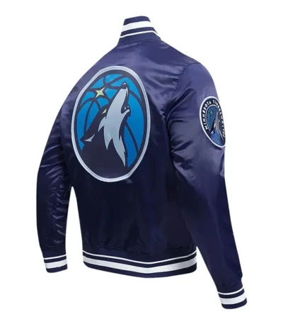 T-Wolves Script Tail Navy Satin Jacket