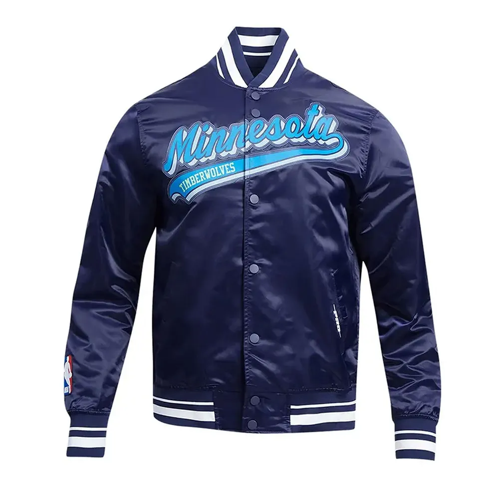 T-Wolves Script Tail Navy Satin Jacket T-Wolves Script Tail Navy Satin Jacket