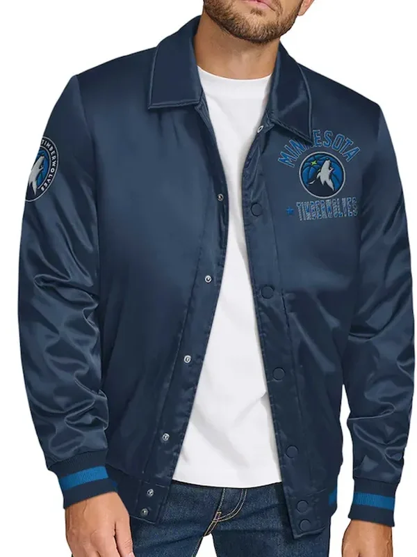 T-Wolves Stitch Applique Navy Satin Jacket