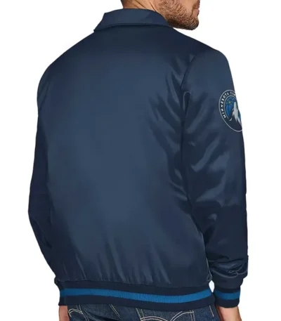 T-Wolves Stitch Applique Navy Satin Jacket