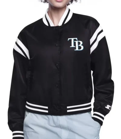 TB Rays Printed Logo Satin Varsity Jacket