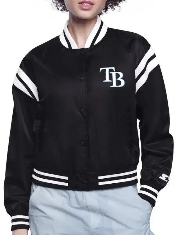 TB Rays Printed Logo Satin Varsity Jacket