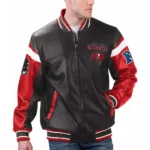 Tampa Bay Buccaneers Black Varsity Full-Zip Leather Jacket