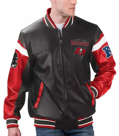 Tampa Bay Buccaneers Black Varsity Full-Zip Leather Jacket