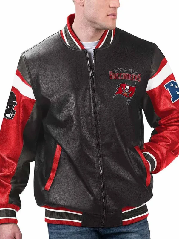 Tampa Bay Buccaneers Black Varsity Full-Zip Leather Jacket
