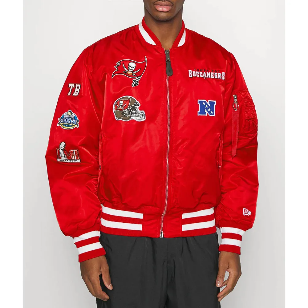 Tampa Bay Buccaneers Bomber Red Satin MA-1 Jacket Tampa Bay Buccaneers Bomber Red Satin MA-1 Jacket