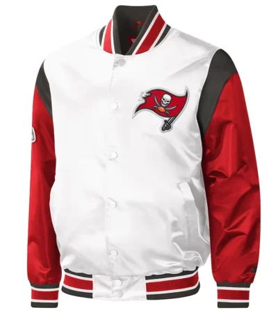 Tampa Bay Buccaneers Throwback Warm Up Pitch White Satin Jacket