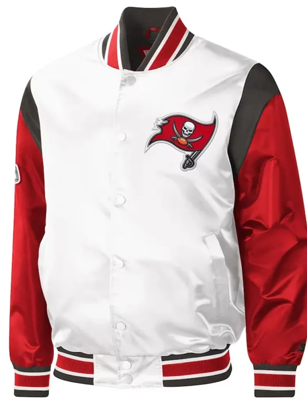 Tampa Bay Buccaneers Throwback Warm Up Pitch White Satin Jacket