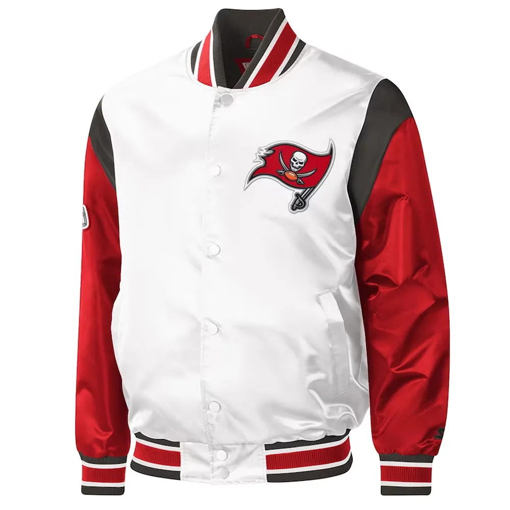 Tampa Bay Buccaneers Throwback Warm Up Pitch White Satin Jacket Tampa Bay Buccaneers Throwback Warm Up Pitch White Satin Jacket