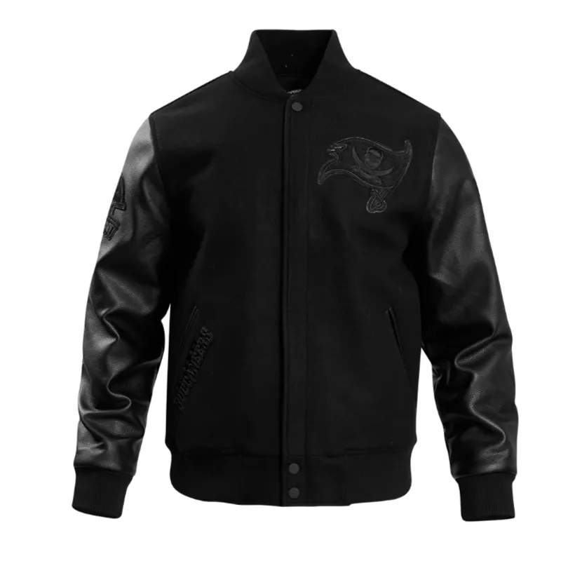 Tampa Bay Buccaneers Triple Black Varsity Wool-Leather Jacket Tampa Bay Buccaneers Triple Black Varsity Wool-Leather Jacket