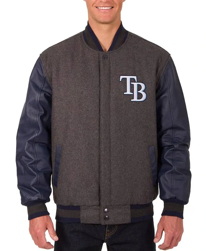 Tampa Bay Rays Charcoal and Navy Varsity Jacket Tampa Bay Rays Charcoal and Navy Varsity Jacket