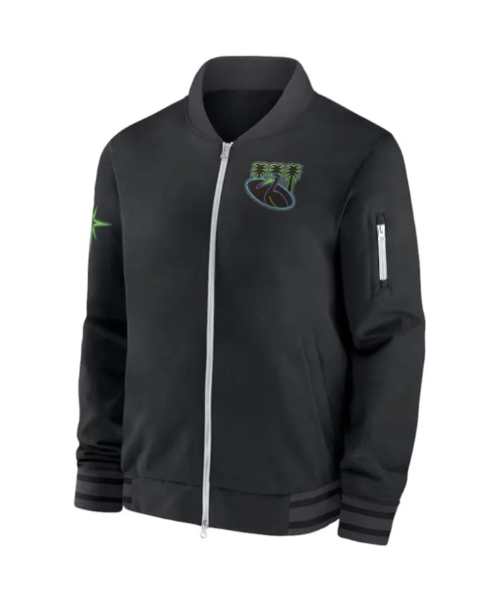 Tampa Bay Rays City Connect Game Time Black Bomber Jacket Tampa Bay Rays City Connect Game Time Black Bomber Jacket